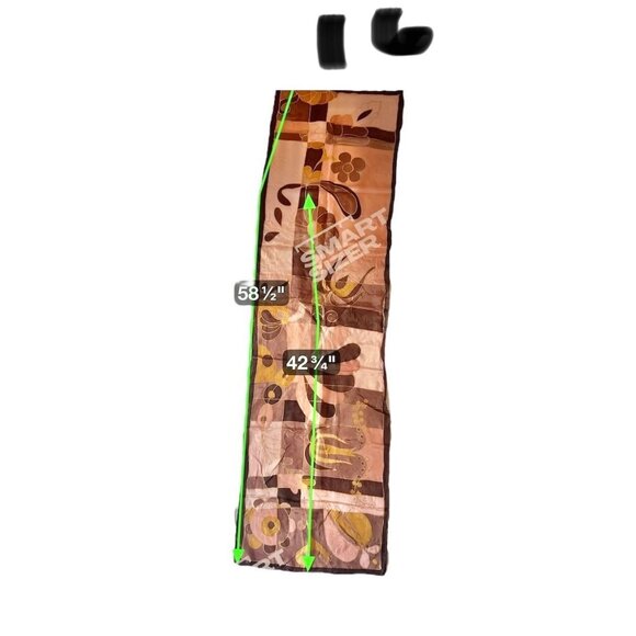 Hand-Painted Silk Scarf Abstract Floral Brown Gold Peach Black 57x16 Rolled Hem - Picture 4 of 10